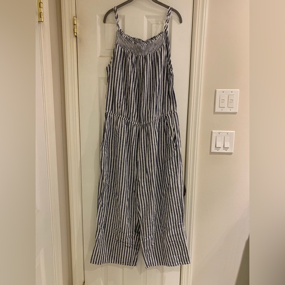 Striped Blue and White Jumpsuit - Picture 1 of 3